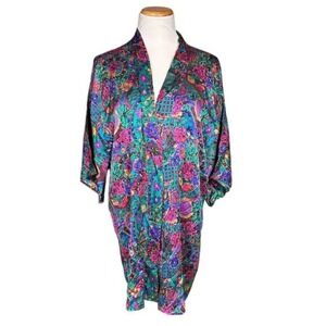 Victoria's Secret Women's Floral Silk Kimono Robe One Size Vintage Gold Label